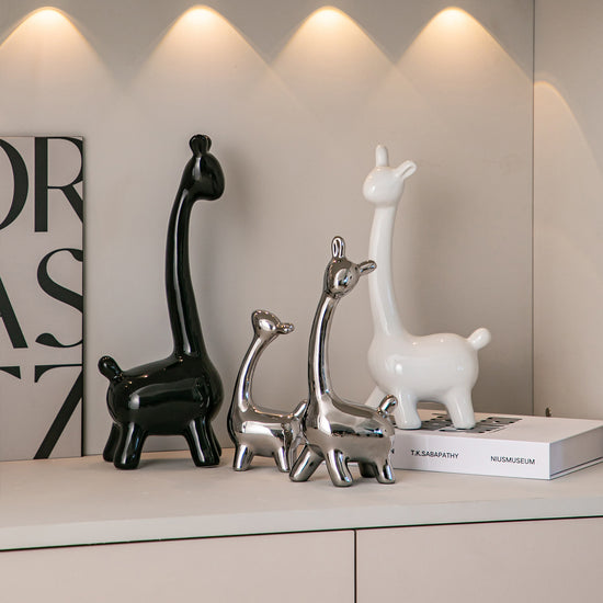 Deer Home Ornament Ceramic Decorative Ornaments - Elegant black and white ceramic deer figurines showcasing a family of three, perfect for modern home decor.