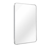 Side angle of the 24x36 Inch Silver Metal Framed Rectangular Bathroom Mirror demonstrating its sturdy construction.