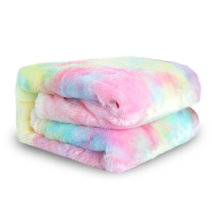 1 Piece Shaggy Blanket Plush Faux Fur Blanket For Bed Sofa Ultra Soft Luxury Sherpa Blanket Rainbow Colorful  Blanke