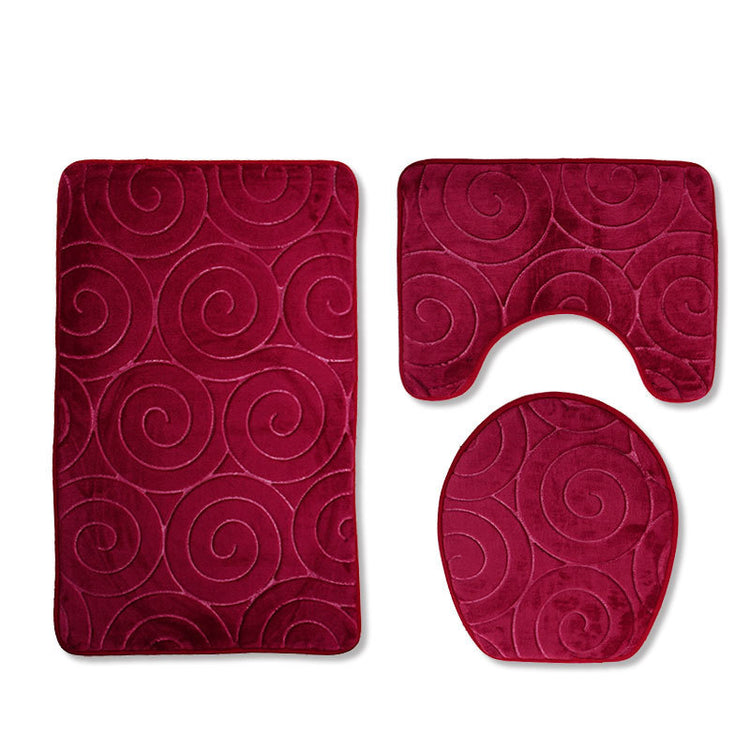 Three-piece Toilet Seat Toilet Mat Bathroom Non-slip Mat highlighting the durable polyester fiber material used in the bathroom mat set.