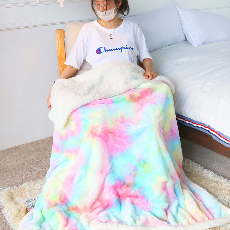 1 Piece Shaggy Blanket Plush Faux Fur Blanket for Bed, showcasing its ultra-soft luxury and colorful rainbow design.