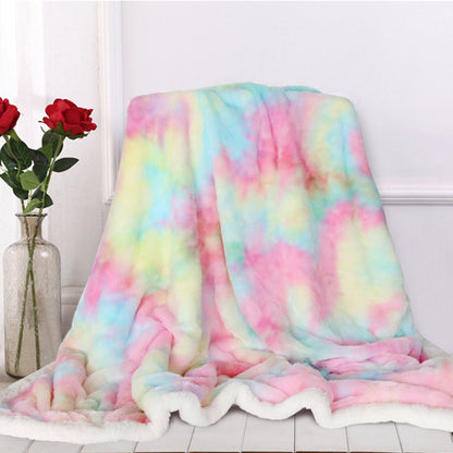 1 Piece Shaggy Blanket Plush Faux Fur Blanket For Bed Sofa Ultra Soft Luxury Sherpa Blanket Rainbow Colorful  Blanke