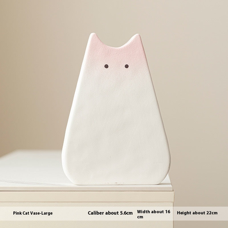 Simple Cute Cat Style Ceramic Vase, perfect for living rooms, bedrooms, or offices as a standalone decorative piece.