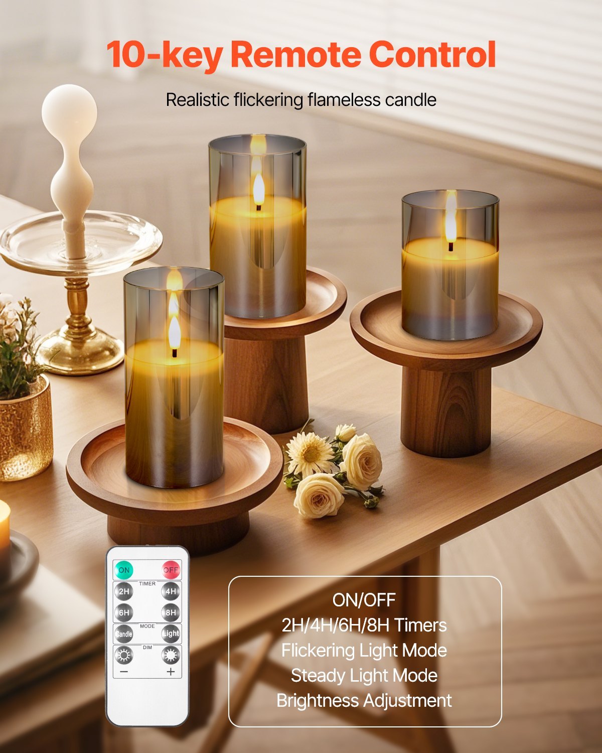 Variety of sizes in the Flameless LED Candles 3 Pack, ideal for any setting in your decor.