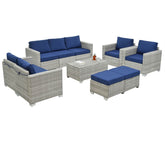Versatile arrangement of the 10 Piece Patio Furniture Set, featuring various seating options for outdoor gatherings.