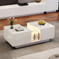 Led Coffee Table with 2 Drawer Storage showcasing its unique shape and high gloss finish, perfect for living rooms.