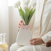 Simple Cute Cat Style Ceramic Vase featuring a playful black cat design, ideal for adding character to your home decor.