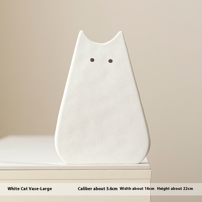Simple Cute Cat Style Ceramic Vase showcasing a sleek black cat design, ideal for adding charm to any room.