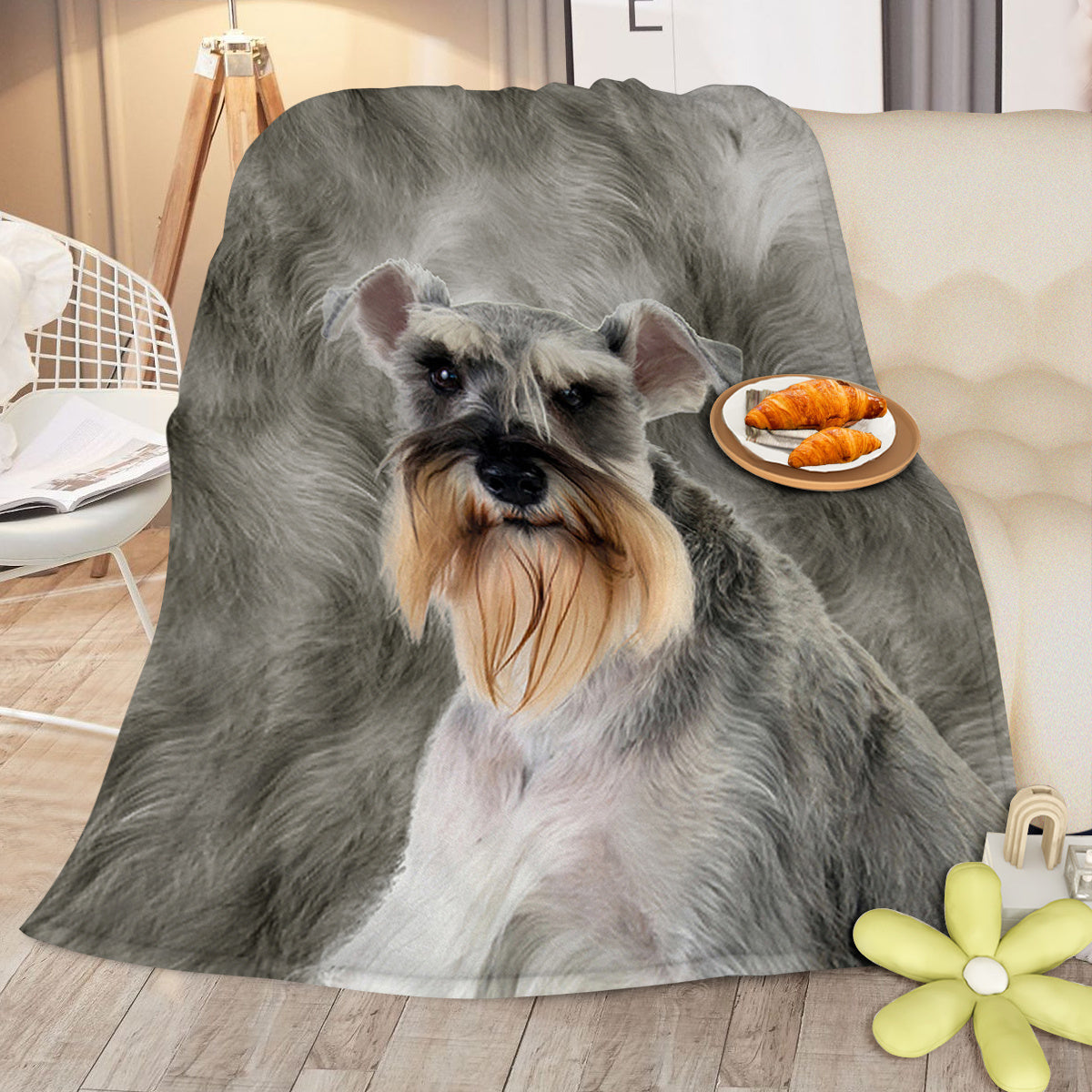 Schnauzer Flannel Blanket - Cozy Blanket Super Soft Cozy Warm Puppy Dog Throw Blanket perfect for Couch Chair Bed Sofa Office.
