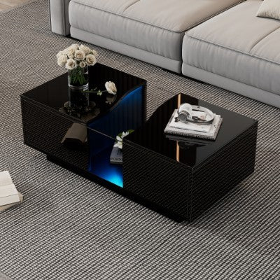 LED coffee table displayed with colorful lighting, designed for elegant living room ambiance.