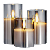 Close-up of realistic Flameless LED Candles 3 Pack, highlighting their texture and size variety for a cozy atmosphere.