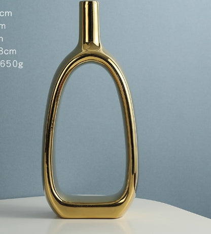 Nordic Style Heart Hollow Out Electroplated Ceramic Vase Decoration