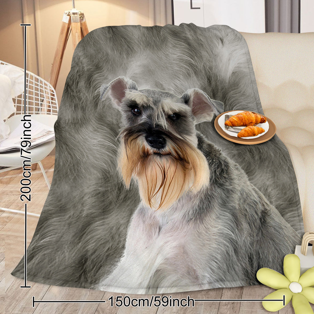 Schnauzer Flannel Blanket folded neatly, suitable for gifting to Schnauzer lovers, measuring 75x100 cm for versatile use.