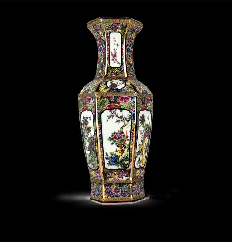 Classical Home Living Room Retro Decorative Ceramic Ornaments featuring intricate landscape flower patterns in a stylish design.