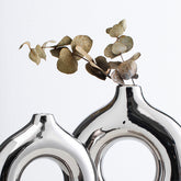 Close-up of the Electroplated Silver Ceramic Vase with a shimmering titanium silver finish, adding elegance to any space.