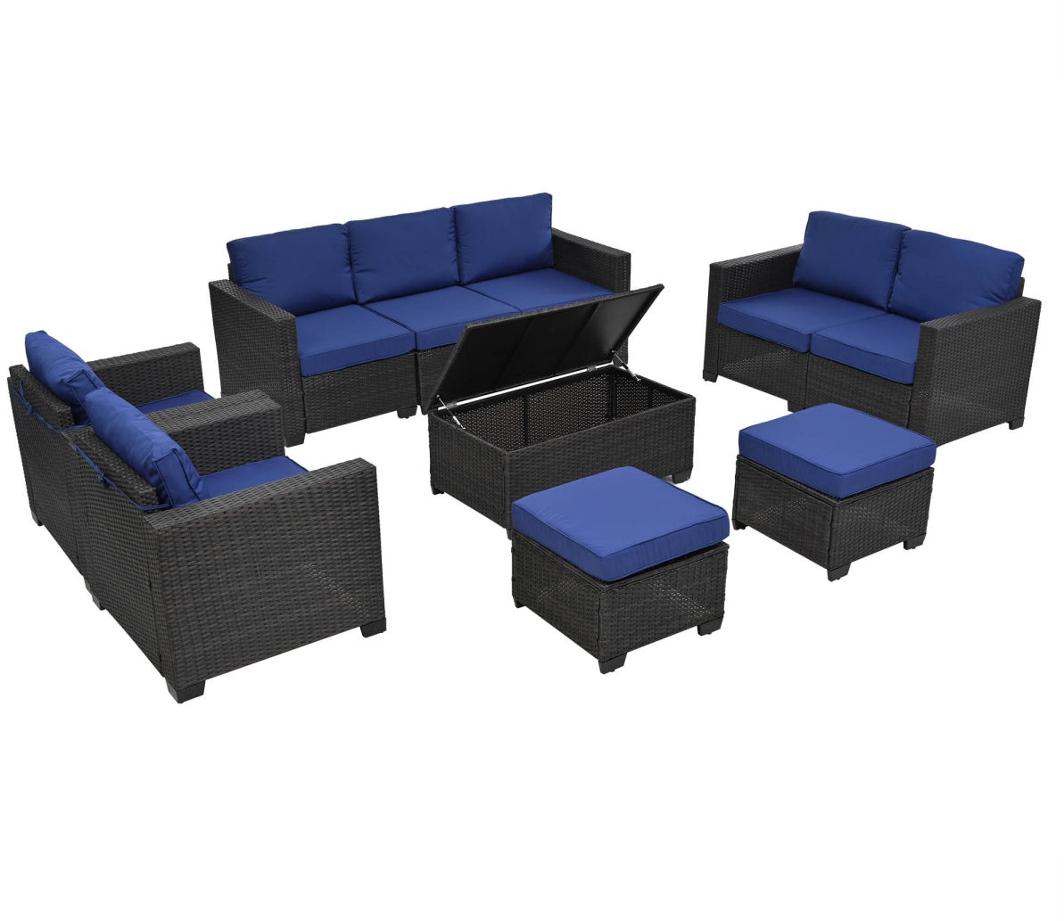 Elegant 10 Piece Patio Furniture Set showcased on a sunny balcony, ideal for relaxing and enjoying outdoor meals.