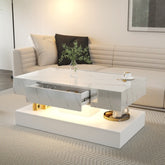 Remote-controlled RGB LED lights of the 6.93IN High LED Coffee Table creating a cozy ambiance.