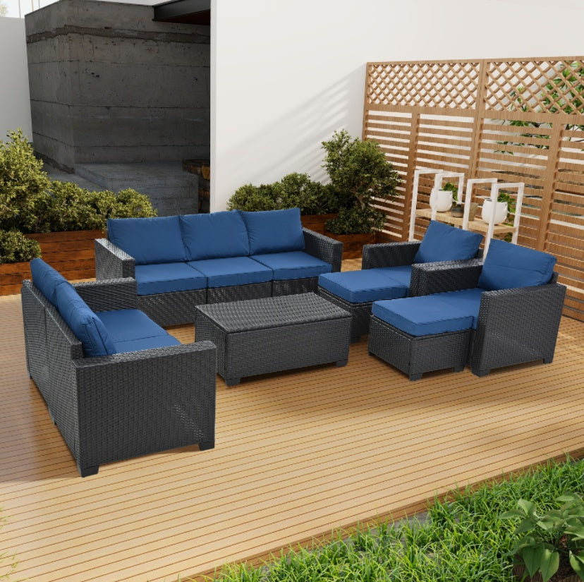 Close-up view of the cushions on the 10 Piece Patio Furniture Set, showcasing comfort and weather-resistant design.