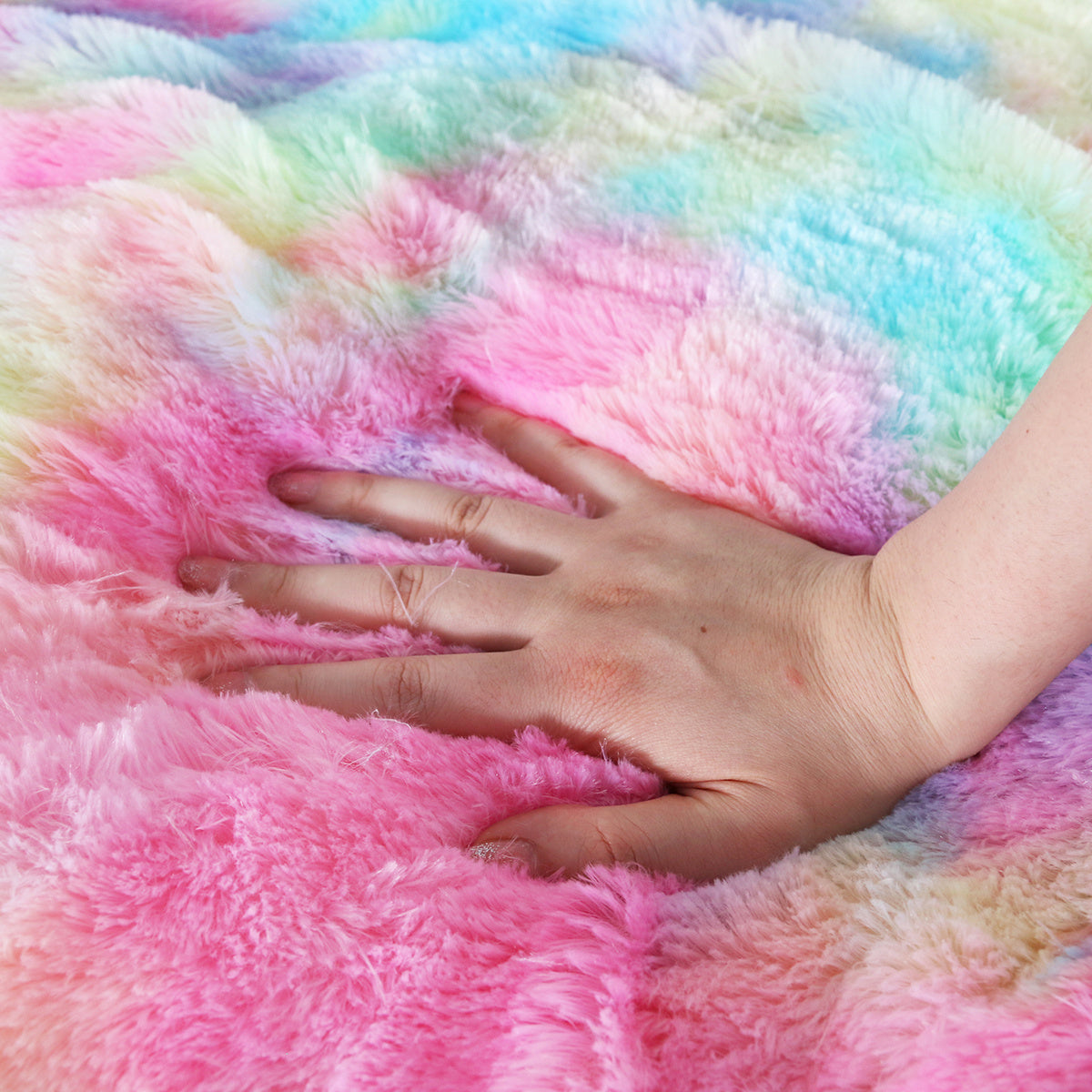 Close-up of the ultra-soft Shaggy Blanket, emphasizing the luxurious faux fur texture and bright colors.