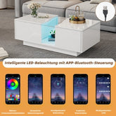 Stylish white Led Coffee Table with dual storage drawers, designed for modern living spaces and ambiance customization.