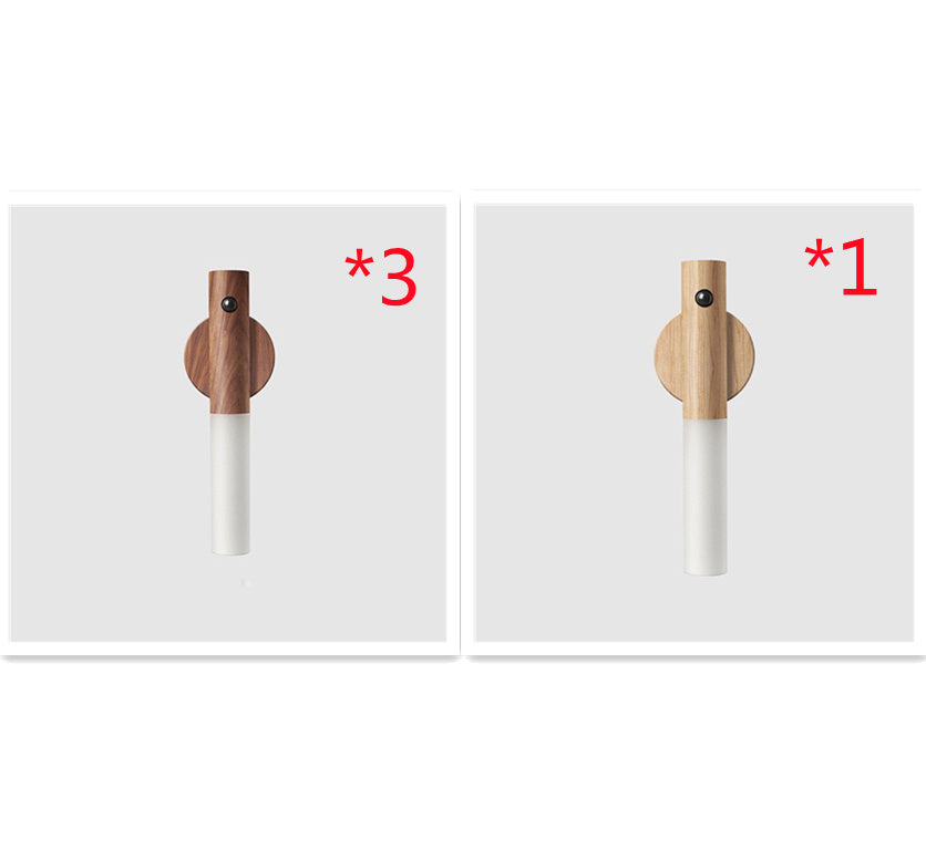Battery-powered Auto LED USB Magnetic Wood Wireless Night Light with simple magnetic installation for easy use.