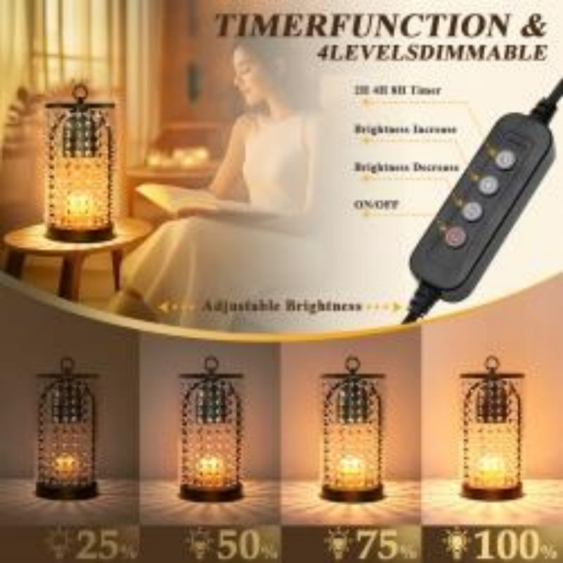 A stylish Modern Bedroom Home Candle Wax Melting Lamp with Timer Dimmer with adjustable light settings.
