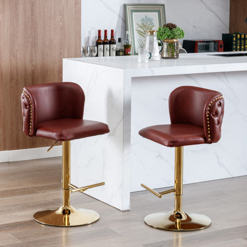 Close-up view of A&A Furniture Swivel Barstools showcasing the premium PU leather upholstery and tufted back, perfect for home settings.