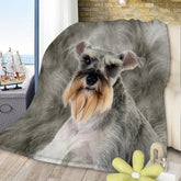 Schnauzer Flannel Blanket Cozy Blanket Super Soft Cozy Warm Puppy Dog Throw Blanket on a couch.