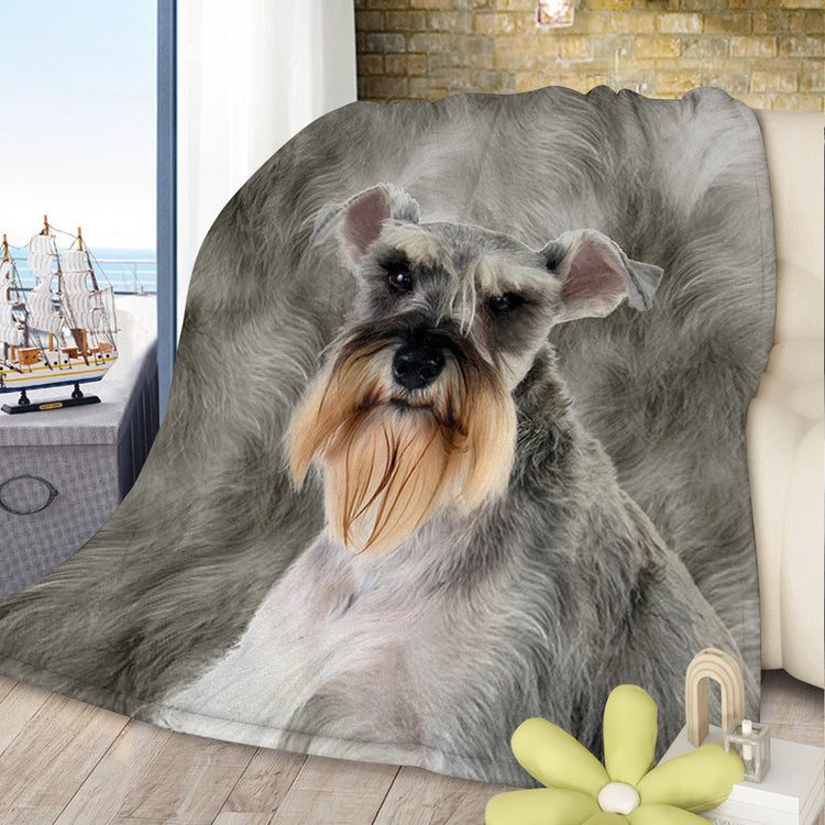 Schnauzer Flannel Blanket Cozy Blanket Super Soft Cozy Warm Puppy Dog Throw Blanket on a couch.