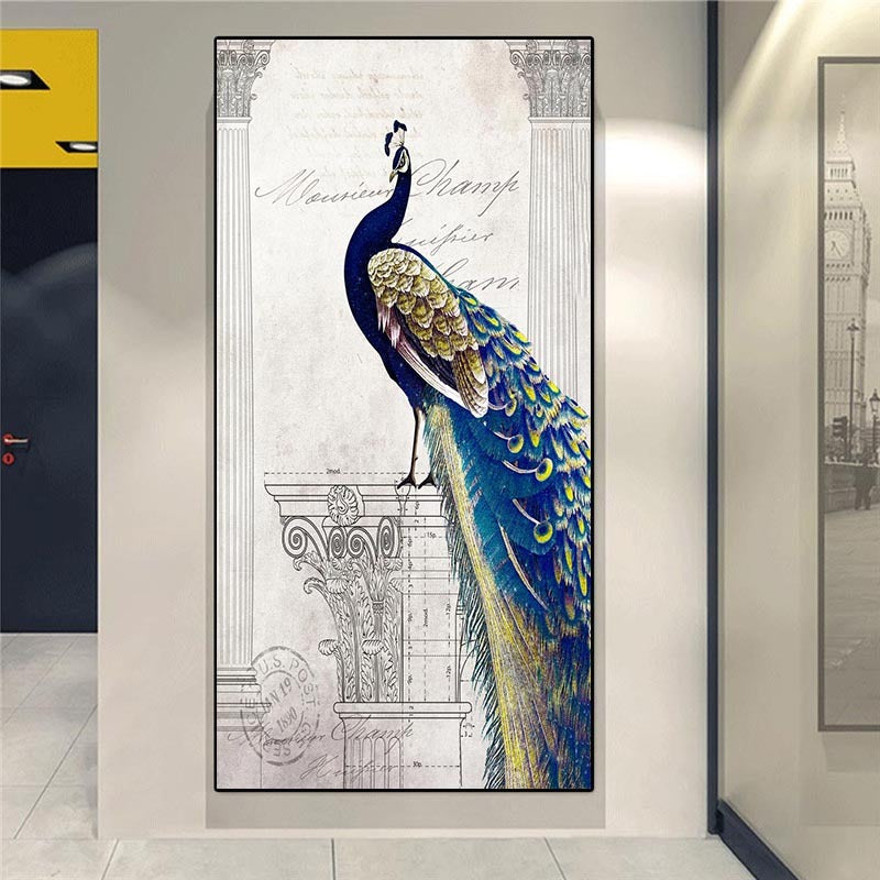 Vibrant peacock home wall art living room decoration poster, showcasing stunning colors and intricate details.