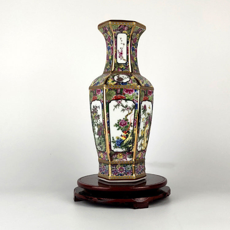 Close-up of Classical Home Living Room Retro Decorative Ceramic Ornaments showcasing the soft beige tones and detailed patterns.