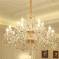 Close-up of Luxury Crystal Chandelier in Living Room highlighting intricate crystal craftsmanship.