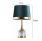 Side angle of the Modern Luxury Bedside Touch Table Lamp, demonstrating its stylish fabric lampshade.