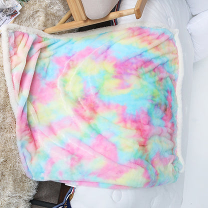 1 Piece Shaggy Blanket Plush Faux Fur Blanket For Bed Sofa Ultra Soft Luxury Sherpa Blanket Rainbow Colorful  Blanke